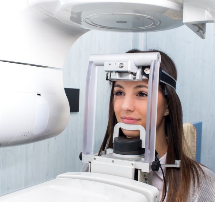 Woman having a C T scan taken of her mouth and jaw